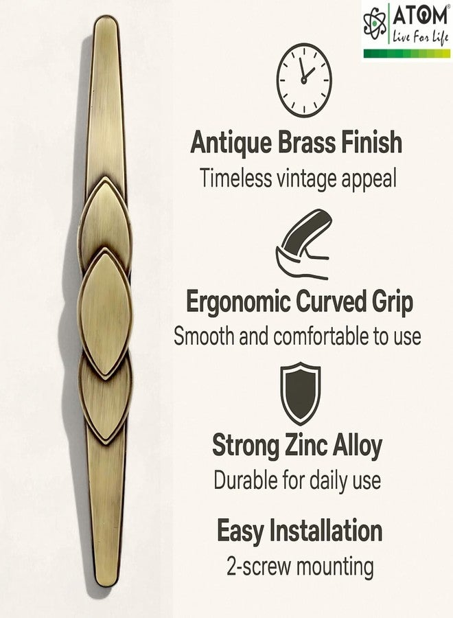 Atom 10 Inches Brass Antique Door Handle | Cabinet Handle, Main Door Handle, Wardrobe & Drawer Pulls (Set of 2, CH-225) - Image 5